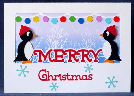 Penguin Merry Christmas Aperture Card and Backing Insert by Shirley Young