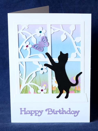 Cat Chasing Butterfly Card and Backing Paper by Shirley Young