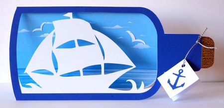 Ship in a Bottle Card with Envelope and Backing Paper  by Shirley Young