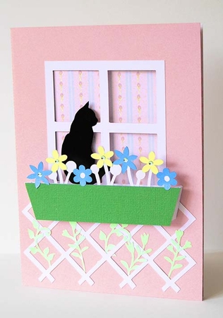 Window Box Cat Card by Shirley Young