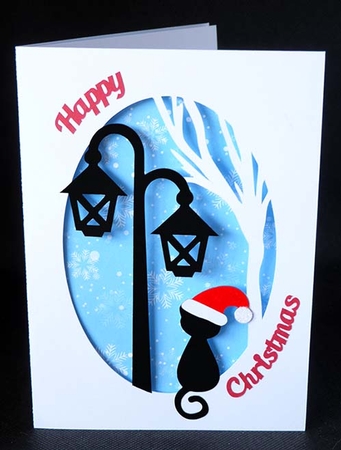 Christmas Cat with Lampost Card by Shirley Young