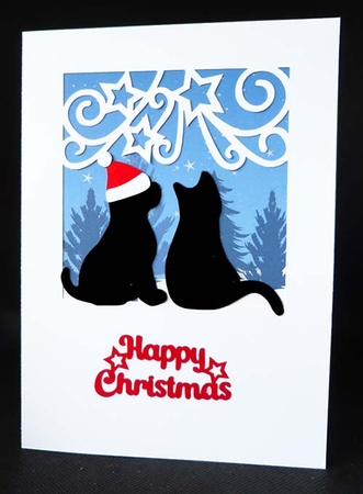 Christmas Cat and Puppy Card with Backing Paper by Shirley Young