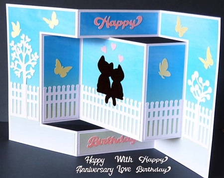 Love Cats Shutter Card with various sentiments and Backing Paper by Shirley Young