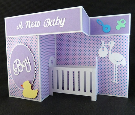 Crib Pop Up Z  Fold card with Boy and Girl Words by Shirley Young
