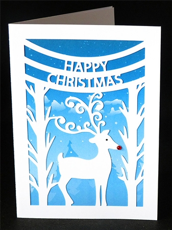 Happy Christmas Reindeer Card with Backing Paper by Shirley Young