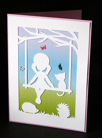Girl on Swing Card with backing paper by Shirley Young