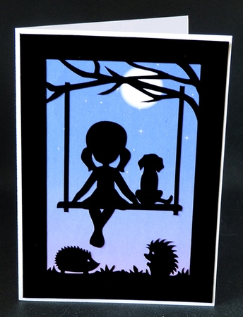 Puppy and Girl on Swing Card with Backing Paper by Shirley Young