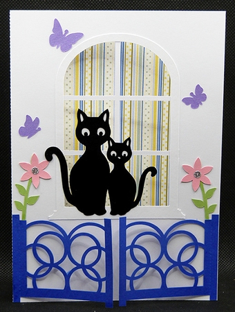 Two Cats in Window Card by Shirley Young