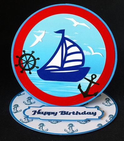 Sailboat Easel Card with sea backing paper by Shirley Young