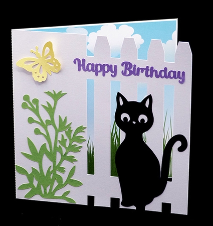 Cat Fence Card with Backing Paper by Shirley Young