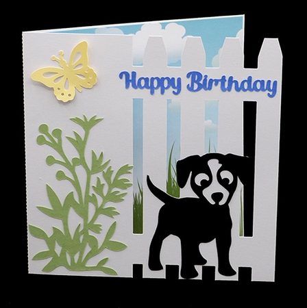 Puppy Fence Card with Backing Paper by Shirley Young