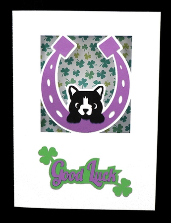 Good Luck Cat Card with Backing Paper by Shirley Young