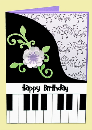 Piano Birthday Card with music backing paper by Shirley Young