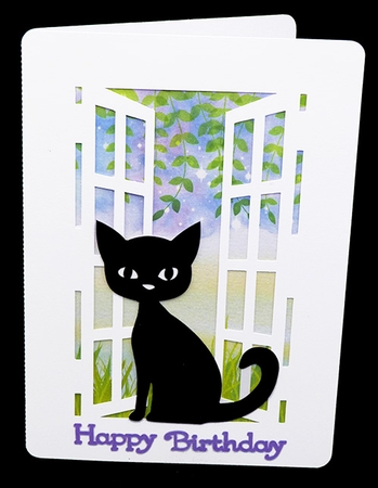 Cat in Window Card with backing paper by Shirley Young