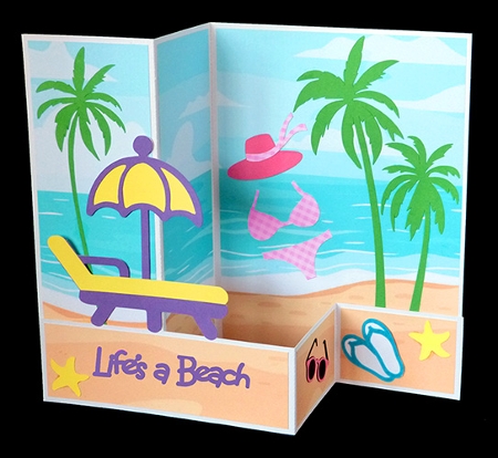 Beach Z Fold Card with backing paper by Shirley Young