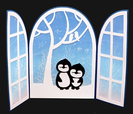 Christmas Penguins Gatefold Card with Backing Paper by Shirley Young