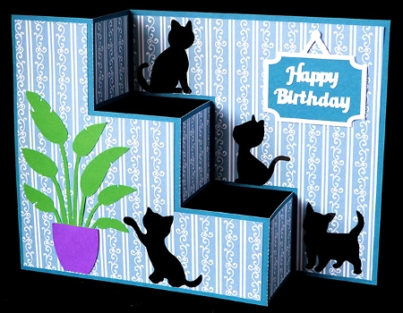 Three Steps Stair Cats Card by Shirley Young