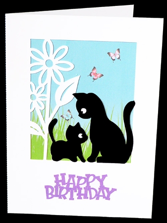Cats with Flowers Aperture Card with Backing Paper by Shirley Young