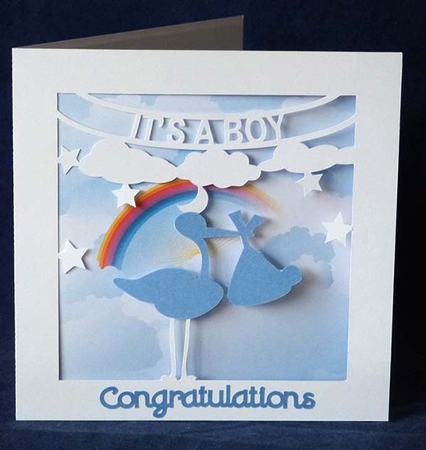 Its a Boy Stork Card and Rainbow Sky Backing Paper by Shirley Young