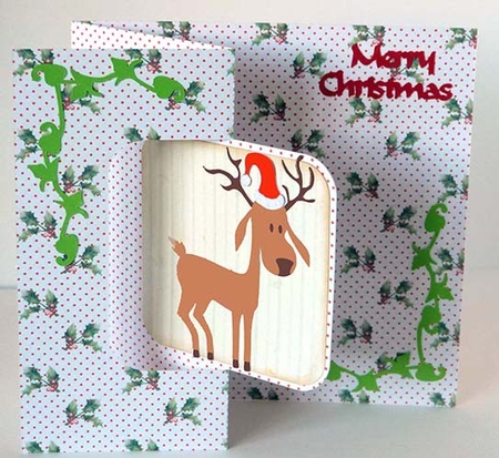 Rudolph Foldback Card and Holly Paper by Shirley Young