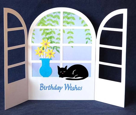 Cat in Window Gatefold Card by Shirley Young