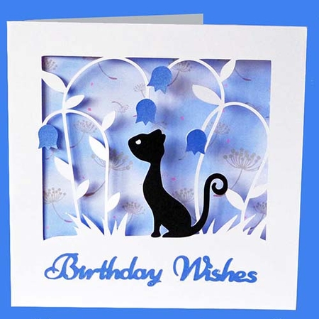 Cat with Bluebells Card by Shirley Young