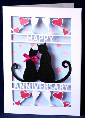 Cats Anniversary Card and Hearts Backing Paper by Shirley Young