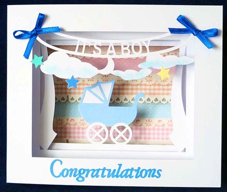 3D Pram Boy Shadow Box Card by Shirley Young