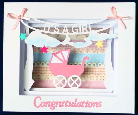 3D Pram Girl Shadow Box Card by Shirley Young