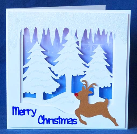 Layered Reindeer and Trees Card with Backing Paper by Shirley Young