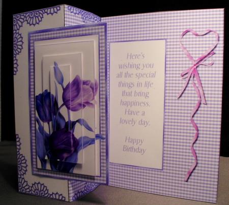 Purple Tulip Pyramid Foldback Card by Shirli Walker