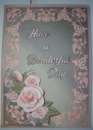 Wonderful Day Rose Quick Card Front with Decoupage by Shirli Walker