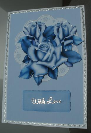 Blue Roses Decoupage Quick Card by Shirli Walker