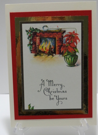 Vintage Christmas Fireplace with Poinsettia Octagon Pyramid by Shonni Moore