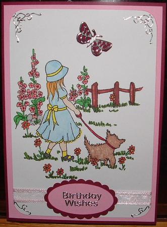 Girl Walking Dog and Teddy Bears Picnic Digi Stamps Featured Gallery Photo