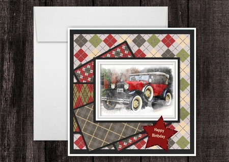 Fathers Day Birthday Vintage Car Quick Card by Sonja Nelson