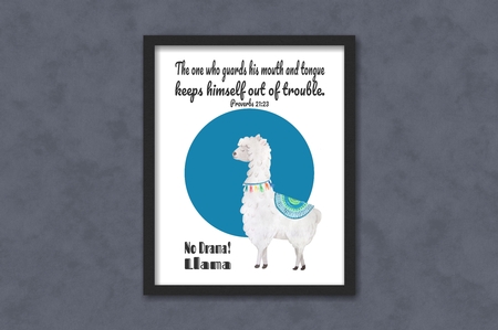 No Drama Llama Scripture Word Art Printable Wall Decor Print Designed at 8x10 by Sonja Nelson