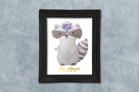 Be Brave Raccoon Nursery Scripture Word Art Printable Watercolor Wall Decor Print Designed at 8x10 Joshua 1:9 by Sonja Nelson