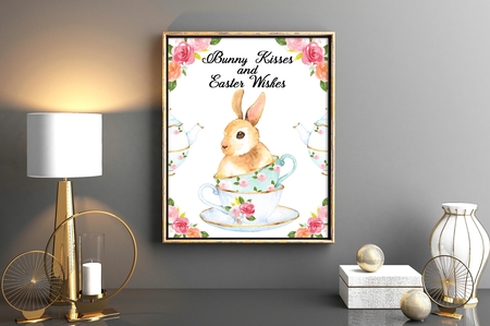 Printable wall decor 8x10 Bunny Kisses and Easter Wishes christian word art watercolor print by Sonja Nelson
