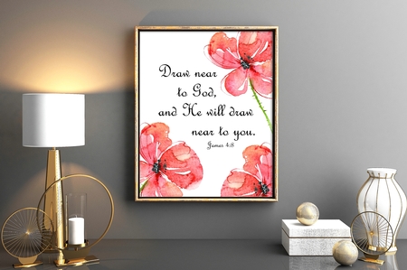 Printable wall decor 8x10 Draw Near To God scripture christian word art watercolor print by Sonja Nelson
