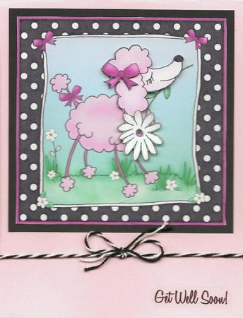 Cute Poodle Easel Card Kit in Cerise with Step by Step Decoupage by Sonja Nelson