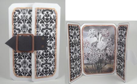 Black & White Carnations Square Buckle Gatefold Card by Sonja Nelson