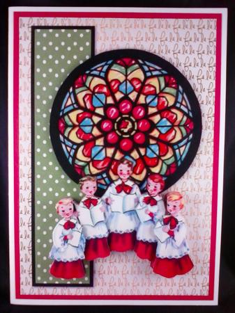 Vintage Boy Christmas Carolers Card Front by Sonja Nelson