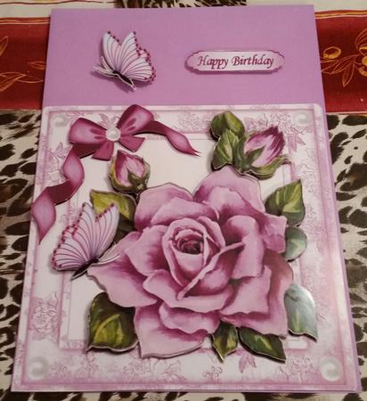 Pretty Purple Painted Roses, Butterflies with Bow 8x8 by Stacey Walker