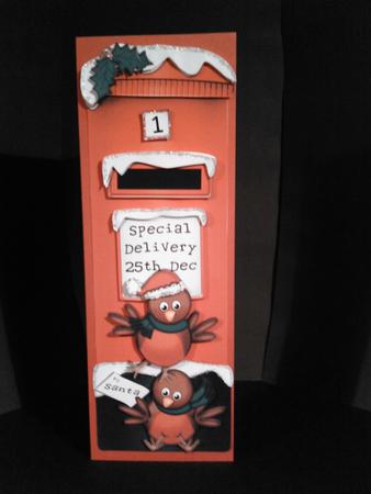 Large Dl Xmas Robins Postbox Shaped Card by Stella Reynolds