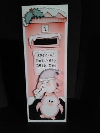 Large Dl Xmas Little Penguins Postbox Shaped Card by Stella Reynolds