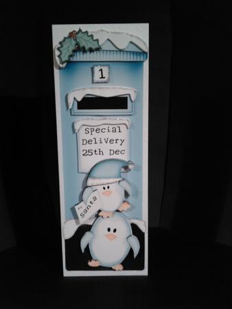Large Dl Xmas Penguins Postbox Shaped Card by Stella Reynolds