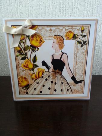 Elegant Lady with Gold Roses in Vintage Lace Frame 8x8 by Stella Reynolds