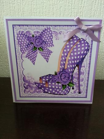 Pretty Purple Polka Dot Shoes with Roses and Bow 8x8 by Stella Reynolds
