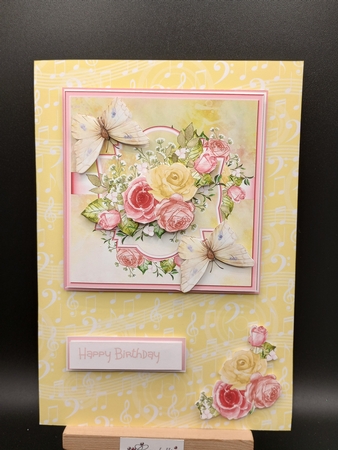 Pink and lemon rose and butterfly 7x7 by Stephanie Bardelli